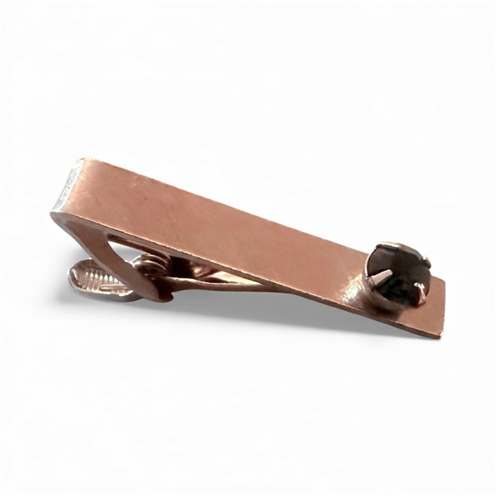 Swanky 1970’s Vintage Silver Tie‎ Clip with Black Rhinestone Detail, 1.5” Long